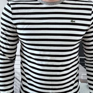 Lacoste Men's Striped Long Sleeve Tee - Black and White